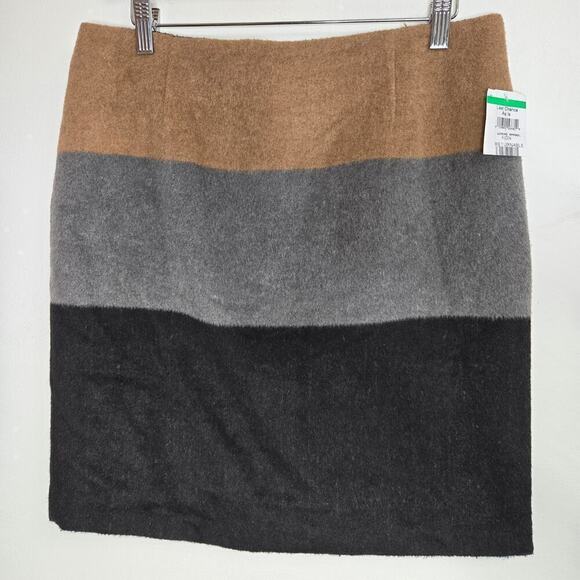 NWT Amanda + Chelsea Wool Blend Skirt Womens M Colorblock Quiet Luxury Neutrals - Picture 2 of 12